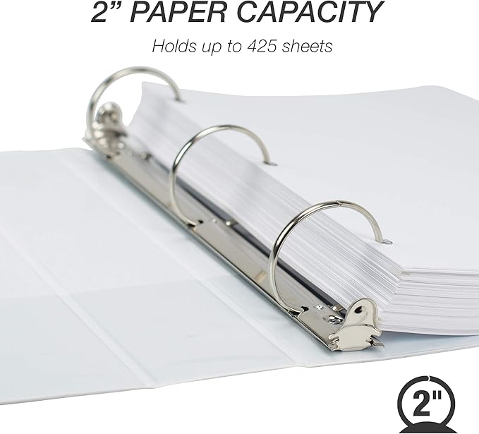 Samsill Durable 2 Inch Binder, Made in The USA, Round Ring Customizable Clear View Binder, Black, 12 Pack