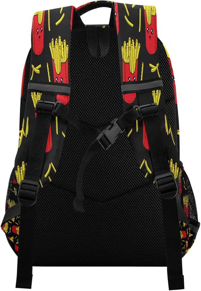 Colorful French Fries Backpack for Girls Kids Boys School Bookbags, Student Laptop Backpack Carrying Bag Casual Lightweight Travel Sports Day Packs