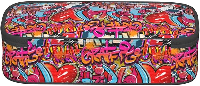 Graffiti Wall, Hip Hop Art Large Pencil Case With Zipper Compartments Stationery Pencil Bag For Kids Teens Students School Supplies