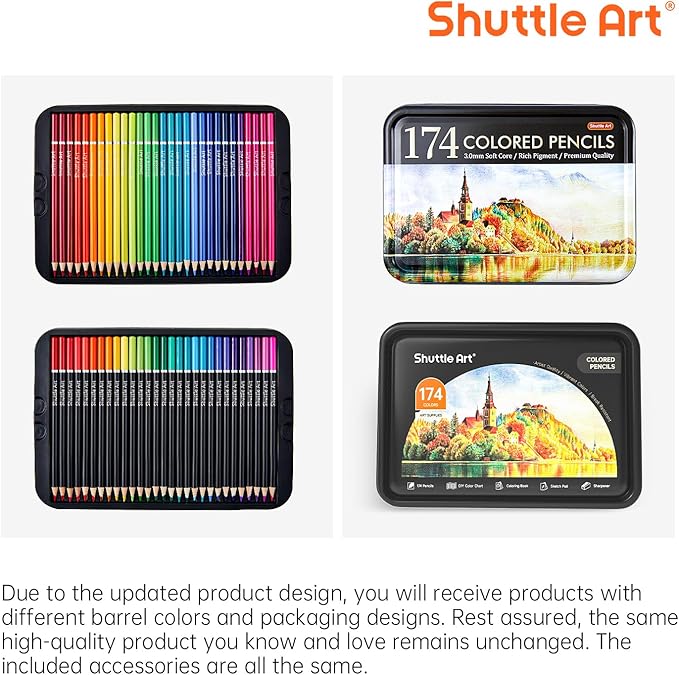 174 Colors Professional Colored Pencils, Shuttle Art Soft Core Coloring Pencils Set with 1 Coloring Book,1 Sketch Pad, 4 Sharpener, 2 Pencil Extender, Perfect for Artists Kids Adults Coloring, Drawing