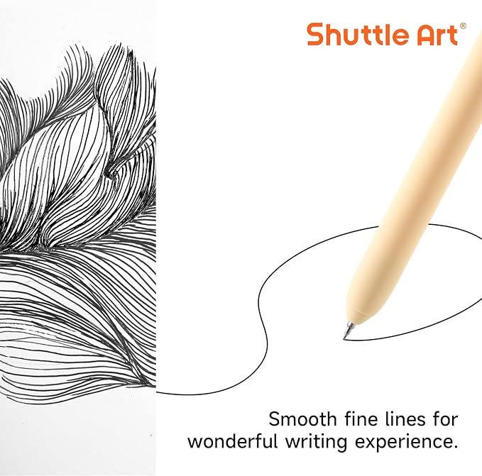 Shuttle Art Retractable Mild Gel Ink Pens - 22 Pack, Black Ink, Cute Fine Point Pens for Writing, Journaling & Notes