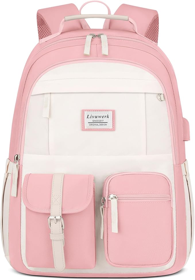 School Backpack BookBag for Teen Girl: 15.6 Inch Cute Laptop Backpacks for Middle High School Casual College Back Packs with USB Charging Port Aesthetic Daypack Travel Book Bag for Kids Students Women