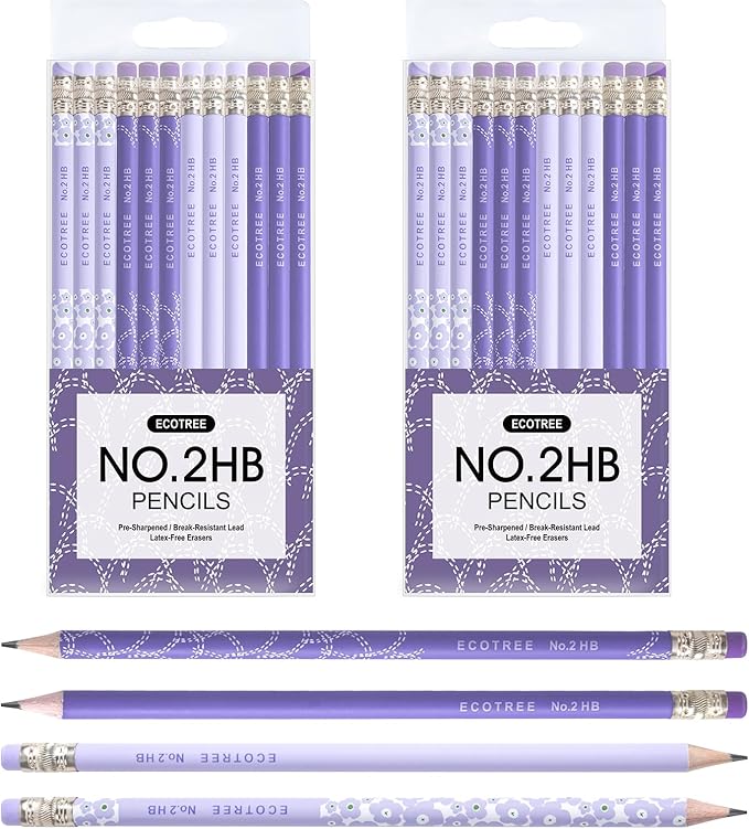 ECOTREE Pencils #2 Pre-Sharpened Pencils for Kids Number 2 Pencil with Erasers for School, Writing, 24 Count