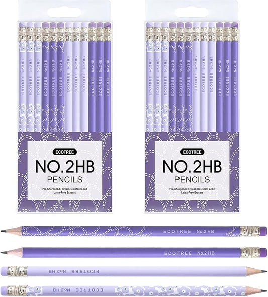 ECOTREE Pencils #2 Pre-Sharpened Pencils for Kids Number 2 Pencil with Erasers for School, Writing, 24 Count
