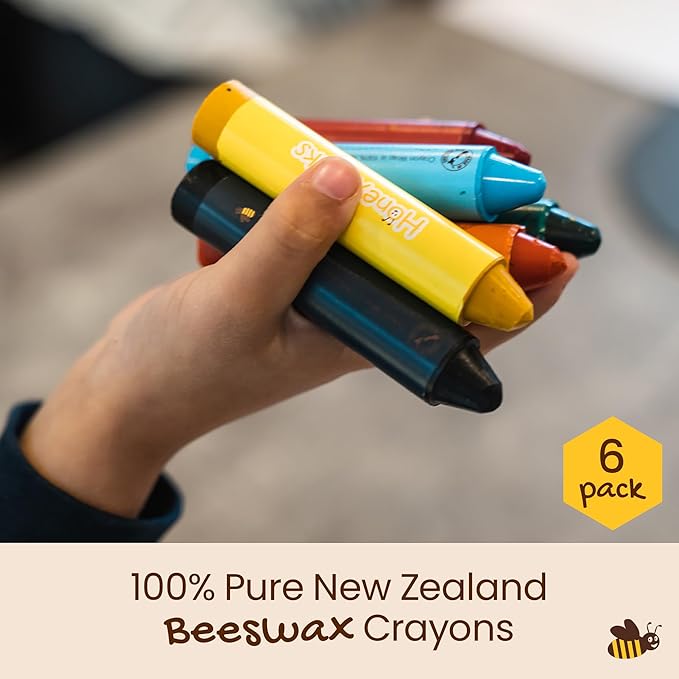 Honeysticks Super Jumbo Crayons (6 Pack) - 100% Pure Beeswax, Non Toxic Crayons for Toddlers 1-3, Extra Large Crayon Size, Easy to Hold and Use, Unbreakable Toddler Crayons, Eco-Friendly