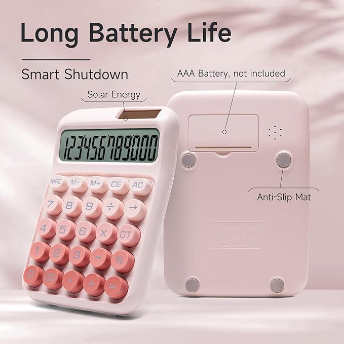 Desk Calculator,12 Digits, Large LCD Display,Big Buttons,Solar and Battery Dual Power Desktop Calculators,Cute and Aesthetic (Ombre Pink, M)