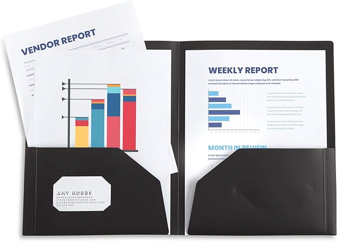 Blue Summit Supplies 30 Pack Two Pocket Plastic Folders Bulk, 2 Pocket Plastic Poly Folders, Bold Assorted Dark Colors, Black, Blue, and Red Color, Durable, Letter Size with Business Card Slot