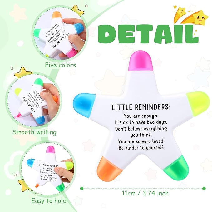 24 Sets Back to School Gifts for Students Star Highlighters with You're a Star Cards Gift Bags 5 in 1 Fluorescent Pens Affirmation Gifts for First Day of School Party Favor (Reminder)