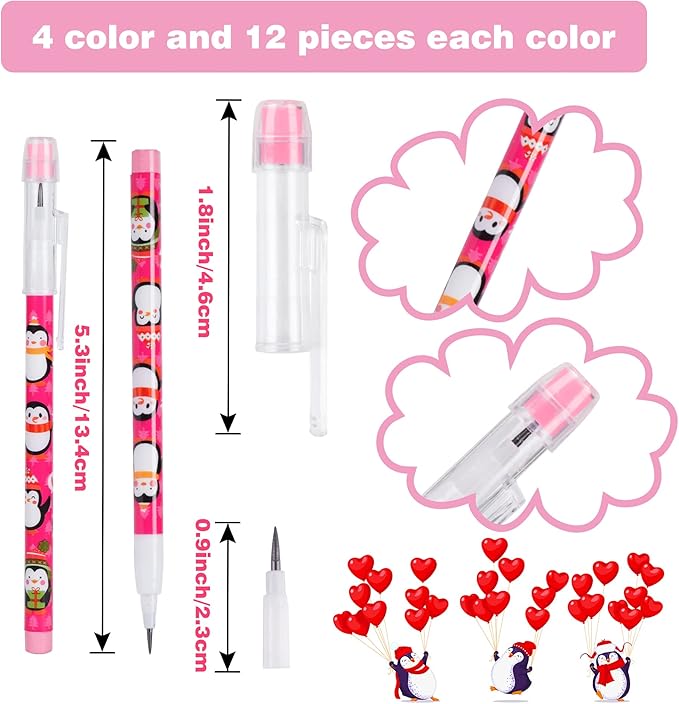 Kolewo4ever 48pcs Penguins Translucent Pencils Fun Pencils Pencils for Kids Multipoint Non-Sharpening Stackable Pencil with Matching Eraser Pencils Party Favors for Kids