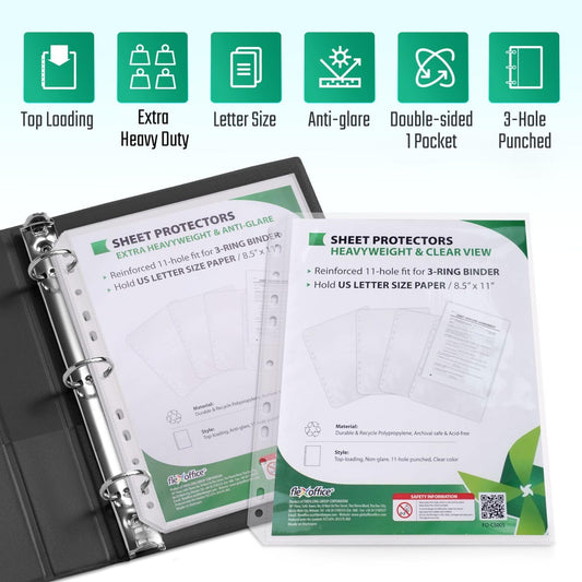 500 Pack, 8.5 x11 Clear Sheet Protectors, Non-Glare, Extra Heavy Duty Page Protectors for 3 Ring Binder, Top Loading Plastic Sleeves