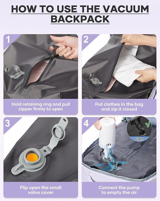 coofay Vacuum Backpack Travel with Pump Vacpack Travel Backpack with Vacuum System Compression Backpacks