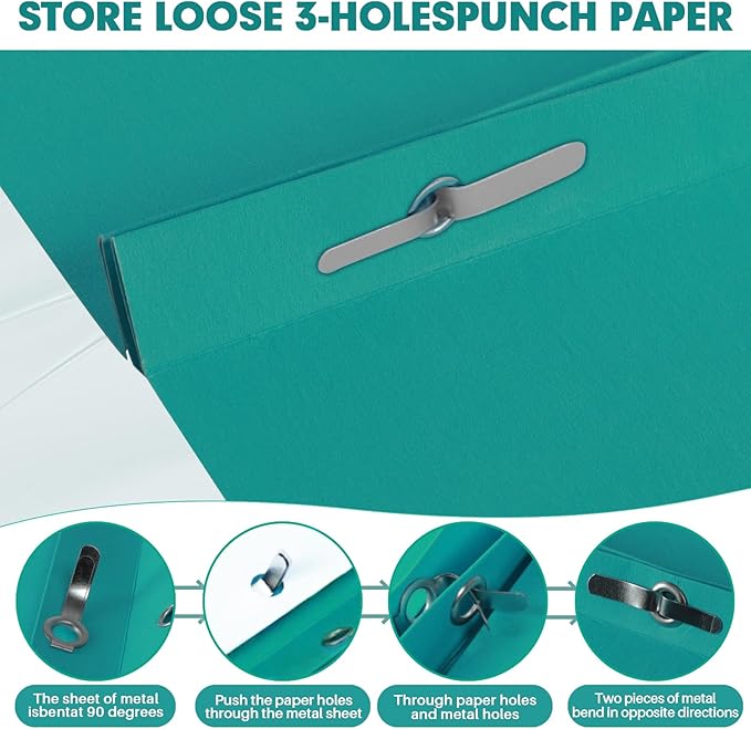 Two Pocket Folders, RAZCC 50 Pack Two Pocket Folders with Prongs, 3 Prong Folders Fit Letter Size Paper, Pocket File Folders for School Office Home Business, Turquoise
