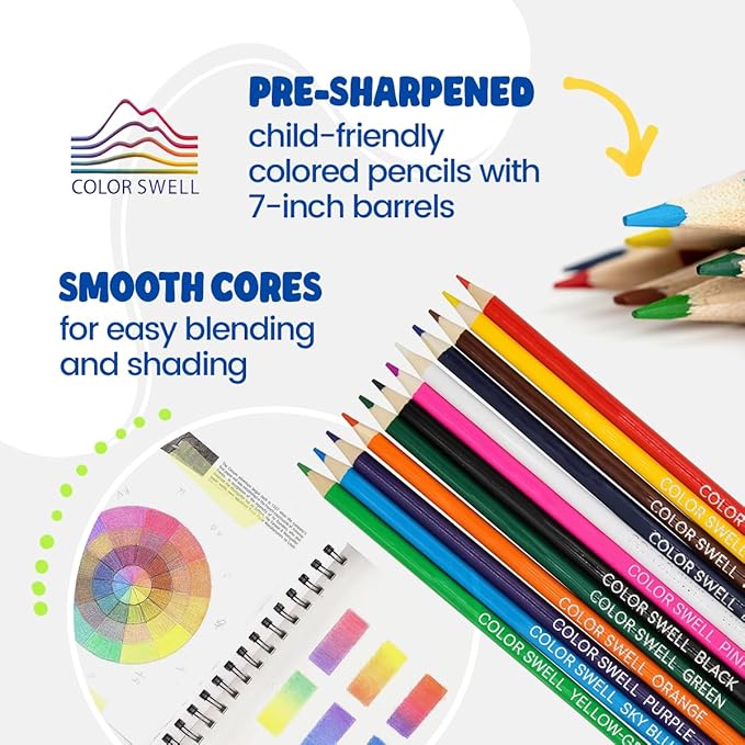 Color Swell Bulk Colored Pencils – 12 Sets, 144 Pre-Sharpened Assorted Vibrant Colors – Ideal for Kids, Teachers, and Classroom Supplies