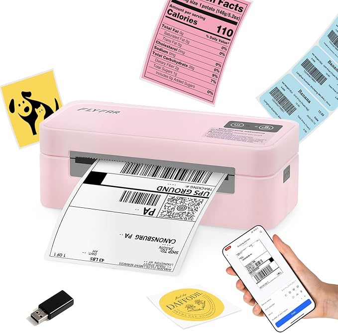 Bluetooth Thermal Label Printer, 4x6 Shipping Label Printer for Small Business, Compatible with Android, Windows, iPhone, Mac, Widely Used for Amazon, Shopify, Ebay, USPS, Etsy,FedEx (Pink)
