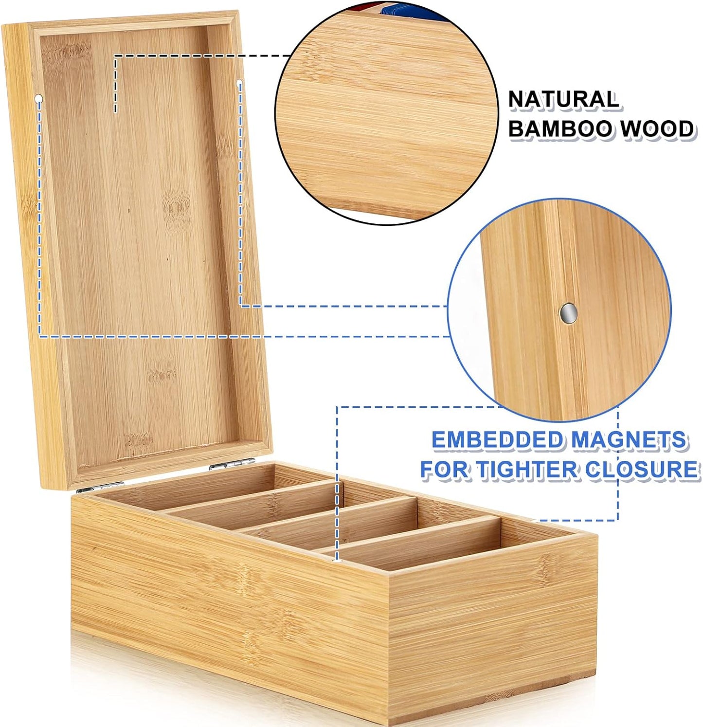 Henoyso 3 x 5 Inches Index Card Holder Set, Bamboo Recipe Box Organizer Index Cards Organizer, 50 Pcs Dividers 2 Sheets Alphabet Number Stickers File Note Holders for Office Business Home Kitchen