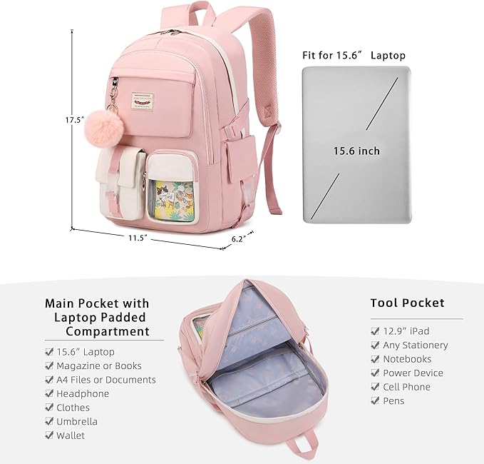 SHADOW VISION School Backpacks for Girls Backpack Cute Teen Girl Bookbag School Bag Backpack for Girls Teens (Pink)