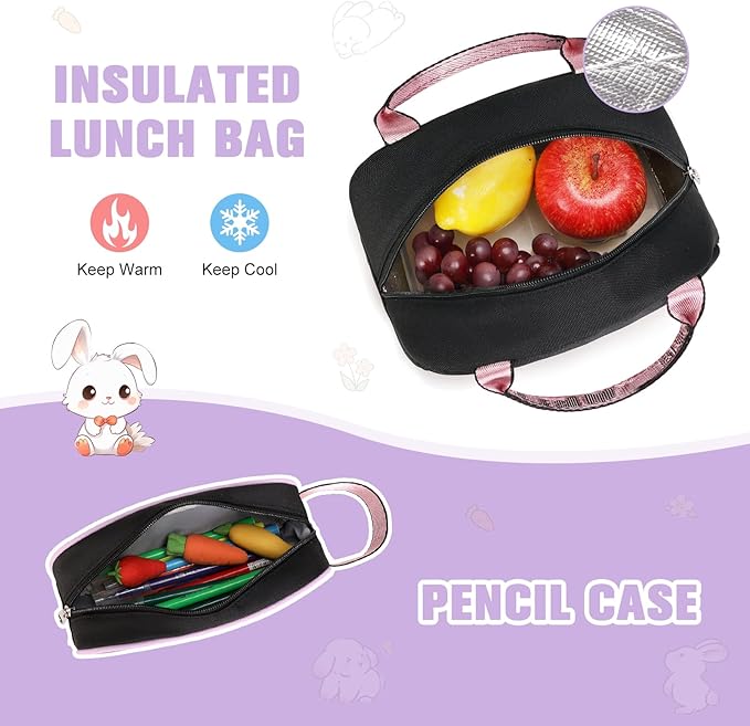 Bevalsa Backpack with Lunch Bag Bookbag Set for Girls Kids Middle High School College Student 21L Casual Daypack Children Schoolbag Bookbag with USB Charging Port (Purple)