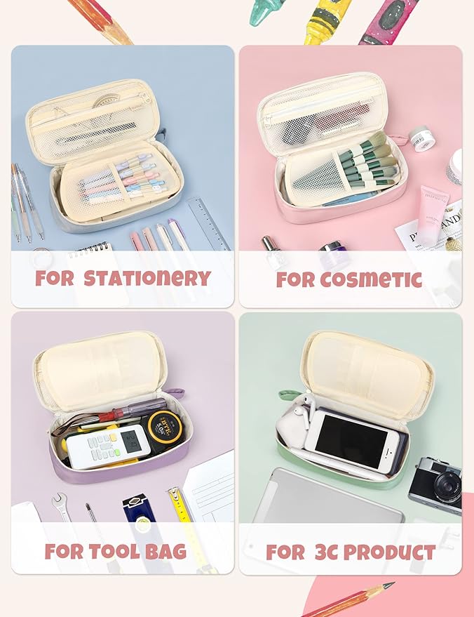 SUNEE Large Pencil Case, Cute Pen Pouch, Aesthetic Zipper Stationery Bag Large Capacity Kawaii Pen Organizer, Pink, Bag Organiser