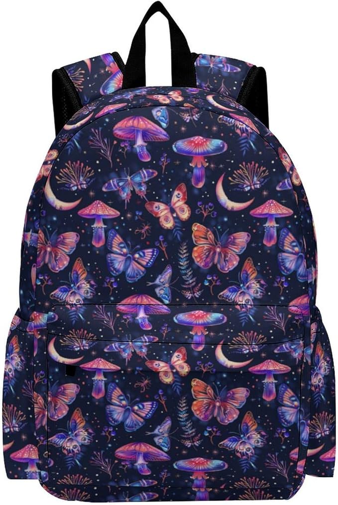 17 Inch Laptop Backpack 70s Neon Butterflies Mushroom Teen Girls Boys School Backpack Bags Travel Bookbag Back Pack Outdoor Daypack for Women Men