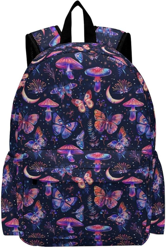 17 Inch Laptop Backpack 70s Neon Butterflies Mushroom Teen Girls Boys School Backpack Bags Travel Bookbag Back Pack Outdoor Daypack for Women Men