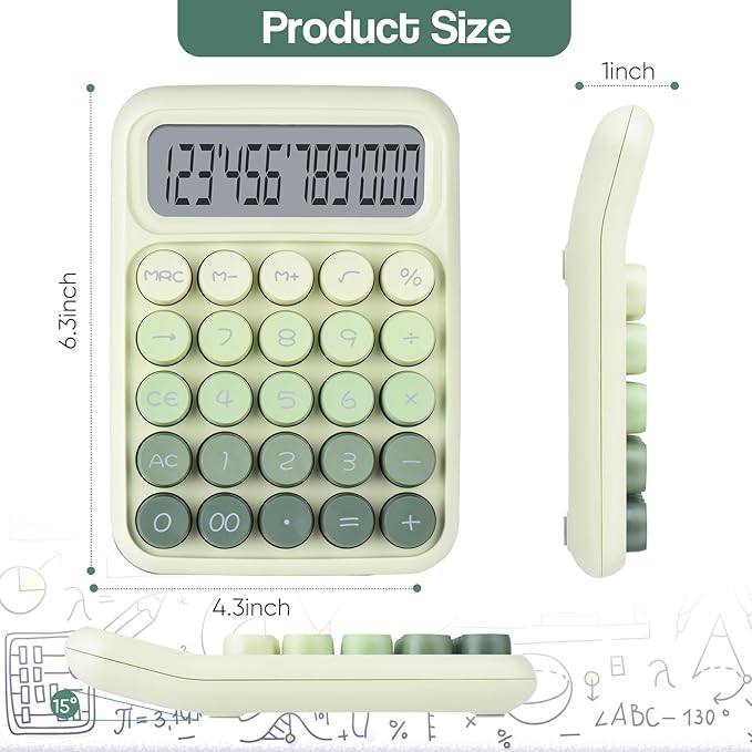 Mechanical Pushbutton Calculator,12 Digit Large LCD Display,Big Buttons Easy to Press,Colorful Candy Calculator,Automatic Sleep,with Battery.for Office,School, Home. (Green)