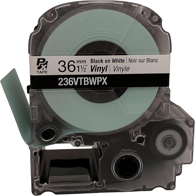 Epson LABELWORKS 236VTBWPX Genuine Tape Cartridge - Black on White Flexible and Durable Vinyl Industrial Label Maker Tape - 1.5" (36MM) Wide, 22.9 ft