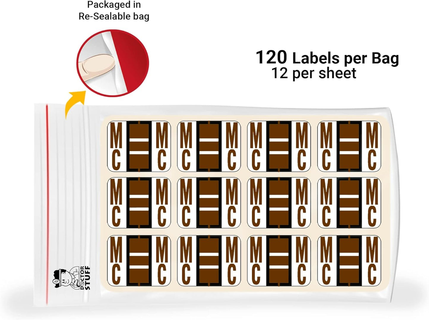 Doctor Stuff - File Folder Labels, Alphabet Letter Mc Stickers, Compatible with Smead BCCR/BCCS - TPAM Series Alpha Stickers Brown, 1" x 1-1/4", 120 Labels per Package