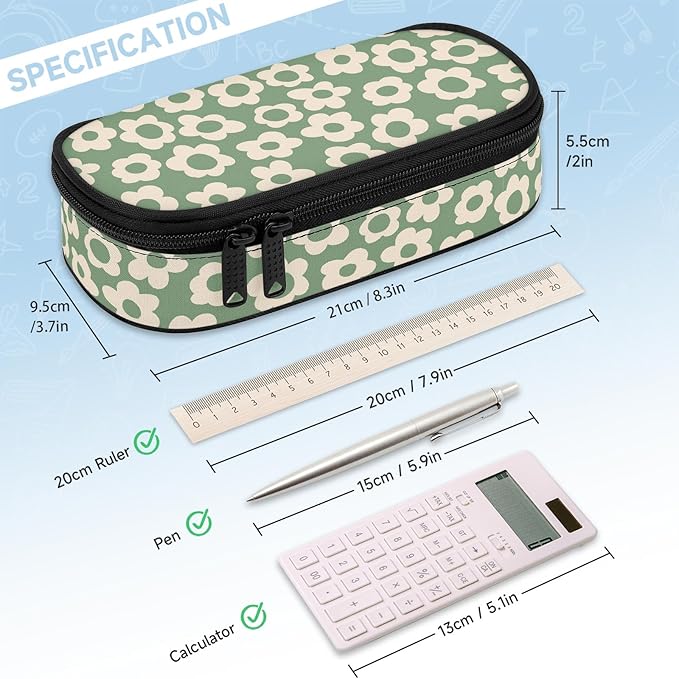 Vintage Groovy Flowers Large Pencil Pouch Big Capacity Cute Pencil Case for Girls Boys Teen Women Men Adult, Portable Kids Pencil Bag with Zipper, Stationery Storage Pen Bag for School Supplies Office