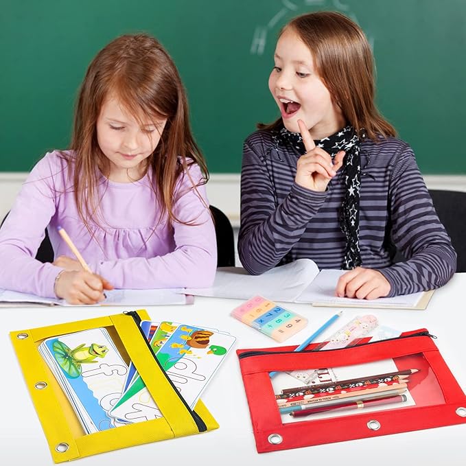 3 Ring Pencil Pouch,Bulk, 160 Packs Bulk Zipper Pencil Case in 10 Colors, Pencil Pouches with Clear Window for Storing School Office Supplies, Cloth Pencil Bag for 3 Hole Binder