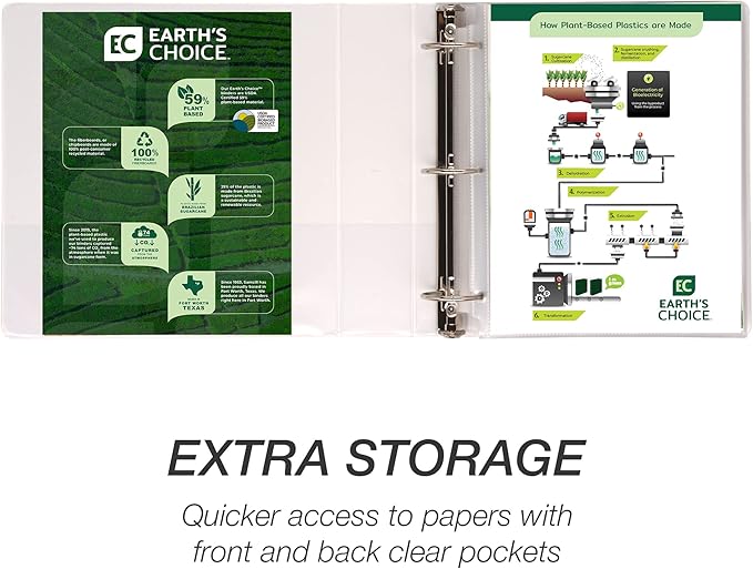 Samsill Plant-Based 3 Inch Durable Round Ring, Made in USA, View Binder, Eco-Friendly, USDA Certified Biobased, Single, White