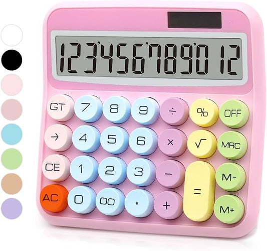 Pink Calculator, Standard Calculator 12 Digit with Large LCD Display and Big Buttons,Pink Office Accessories for Women Desk,Cute Calculator for Office,School, Home,Business(Colorful Pink)