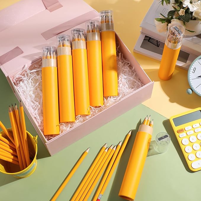 60 Pack 720pcs #2 HB Pencils Bulk in Tube with Sharpener and Eraser Wood-cased Pre-sharpened Pencils for Kids Student Back to School Supplies Classroom Prize Party Favor Gifts (Yellow)