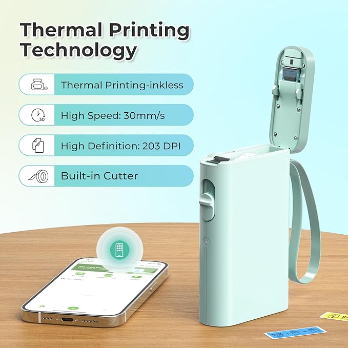 Nelko Label Maker Machine with Tape, P21 Bluetooth Label Printer, Wireless Mini Label Makers with Multiple Templates for School Office Home, Green