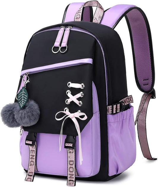 Teenage Girls Bookbag School Backpack Children Casual Daypack Schoolbag for Teens Black Purple