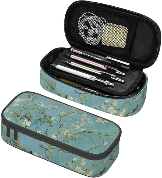 Van Gogh Almond Blossoms Large Pencil Case With Zipper Compartments Stationery Pencil Bag For Kids Teens Students School Supplies