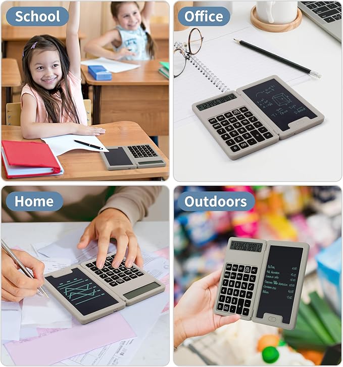 Desk Portable Basic Calculator with Notepad and Stylus, 12 Digit Large Display Multi-Function for Office, School, Home & Basic Financial (Khaki)