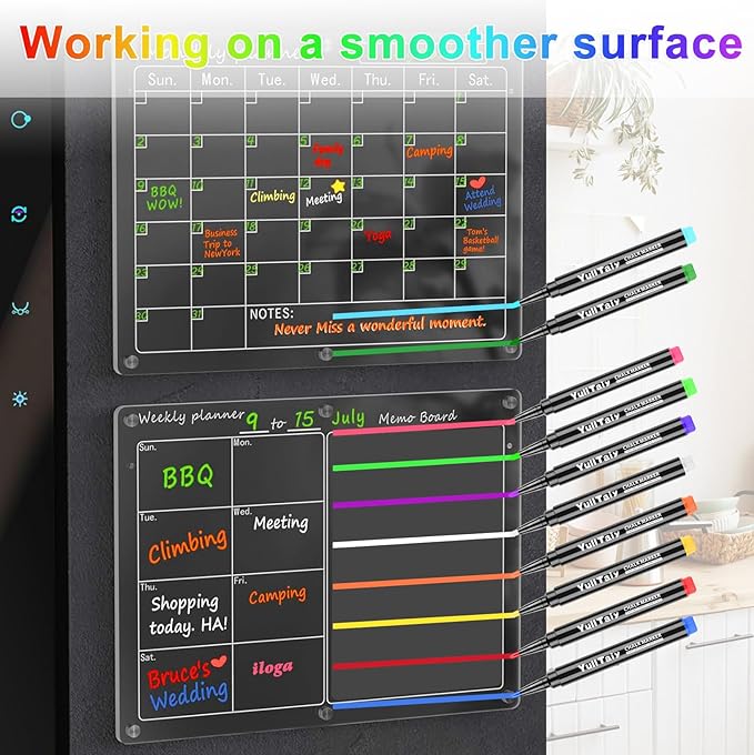 Liquid Chalk Markers for Acrylic Calendar Planning Board, Dry Erase Board Whiteboard, Glass, Mirror, 1mm Fine Points, Easy Wet Erase (10 Color)