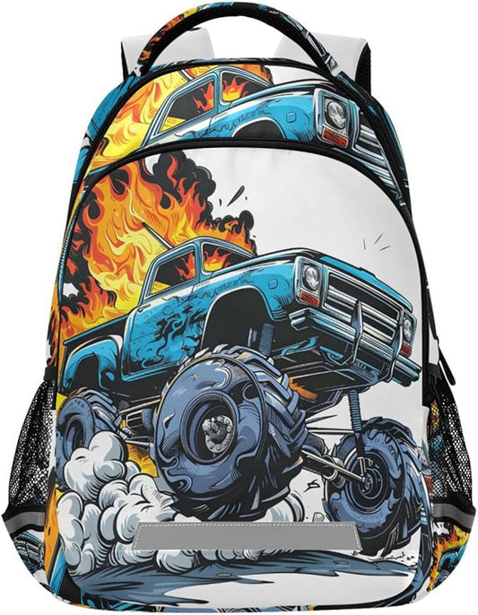 Monster Truck Blue Backpack for Boys Girls Elementary School Bag Kids Bookbag Travel Rucksack