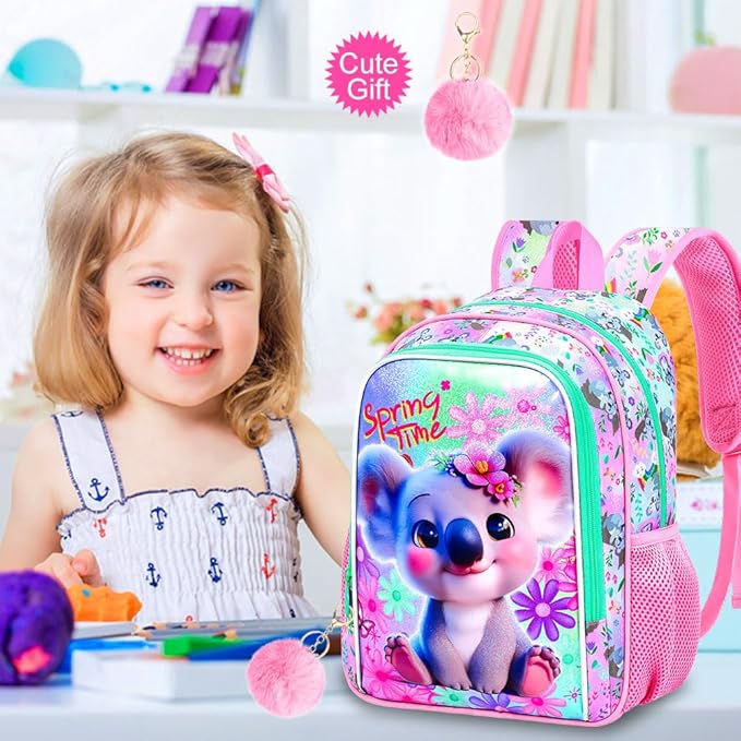 Girls Toddler Koala Backpack, Water Resistant Kindergarten Bookbag, 13" Preschool Backpacks for Toddler - Koala Pink