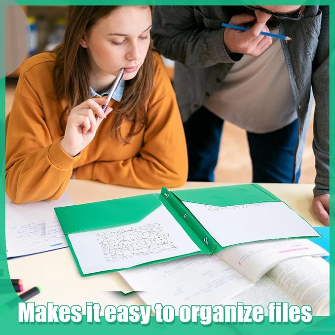 Lincia 100 Pcs Plastic Folders with Pockets and Prong Folders with Prongs 2 Pockets for Office, School for Students, Teachers, Office Workers(Green)