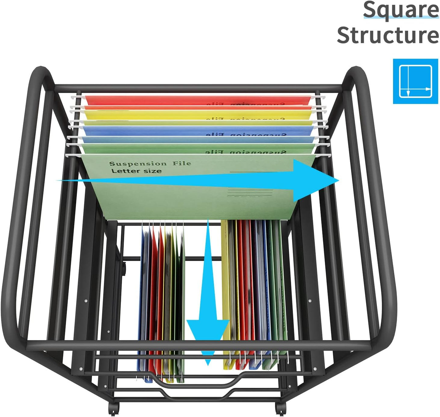 PUNCIA 3 Tiers Metal Rolling File Carts with Wheels Hanging Files for Letter Size Movable Pull-Out File Folder Rack Drawer File Cabinet for Home Office