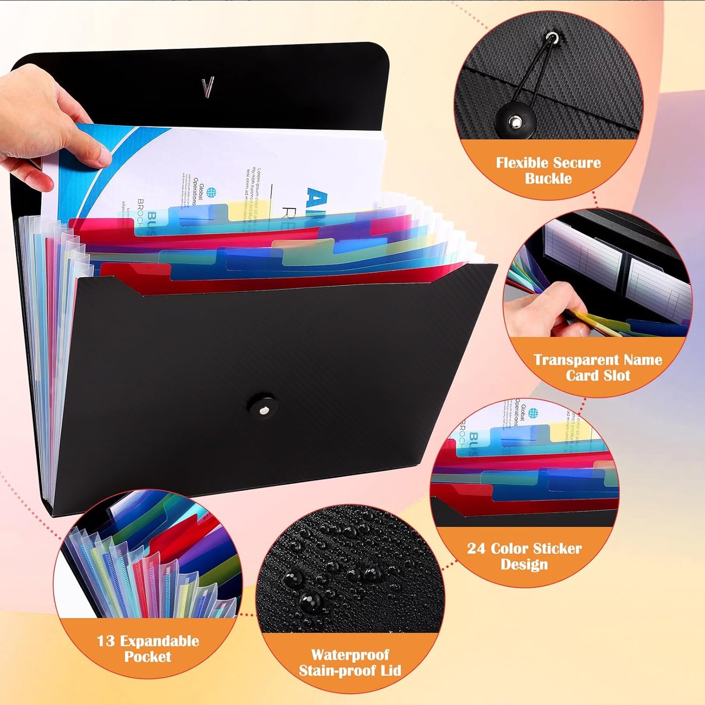 3 Pcs Accordion Folder 13 Pocket Expanding File Folder,Plastic Accordion File Organizer with Labels,Accordian Filing Folder,A4 Letter Size Paper Document Receipt Organizer for Office Home