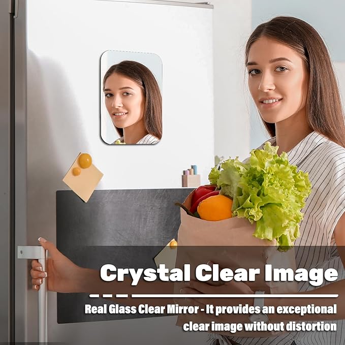 Magnetic Locker Mirror, 4" x 6" Super Clear Reflection Small Real Glass Mirror with Magnetic Back for School Locker Refrigerator Office Cabinet