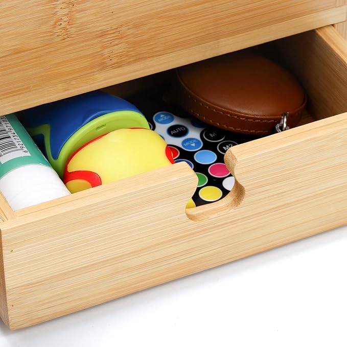 Youeon Bamboo Desk Mail Organizer with Drawers, Large Office Desk Organizer, Countertop Magazine File Holder, Desk Organizer and Sorter for File Letter Paper Office Supplies