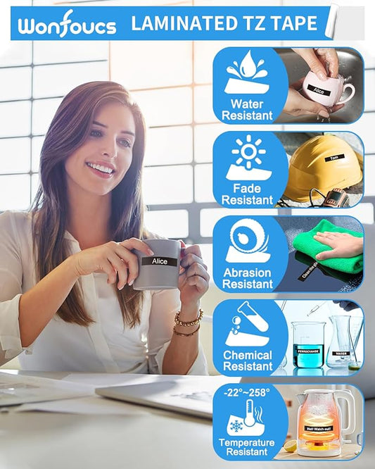 TZe-325 White on Black Label Tape 3/8" Replacement for Brother P-Touch LabelTape 9mm 0.35 Laminated TZ Tape TZe325 for Brother Label Maker PTD210 PTH110 PTD220 PT-1830 PT-1280 PT-1180, 4-Pack