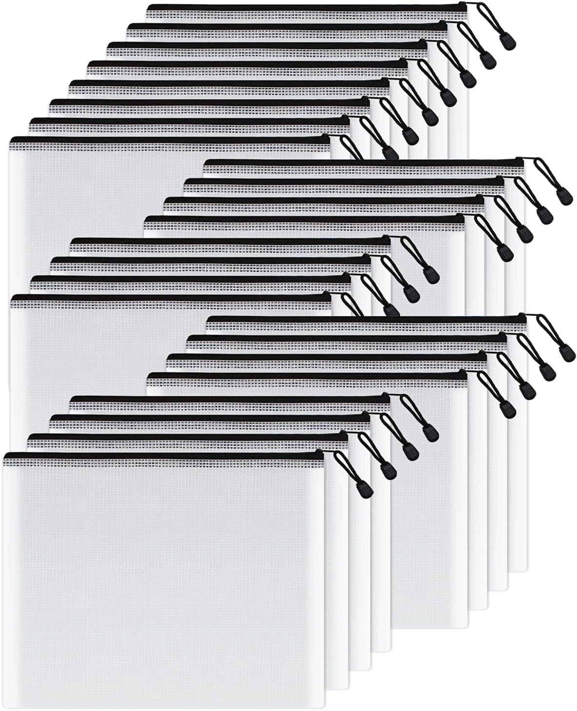 SUNEE Mesh Zipper Pouch 9.2x12.5 in (Black, 24 Packs),Extra Large Water-Resistant Zip Bag for School Office Supplies, Puzzles & Games Organizing Storage