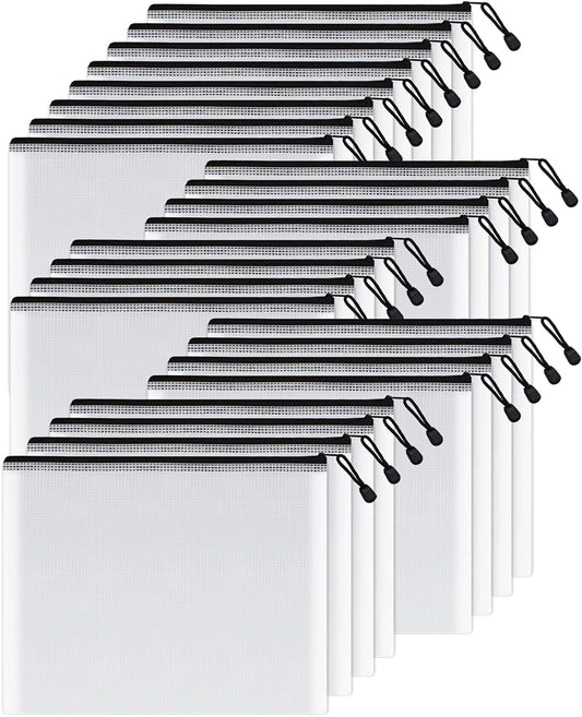 SUNEE Mesh Zipper Pouch 9.2x12.5 in (Black, 24 Packs),Extra Large Water-Resistant Zip Bag for School Office Supplies, Puzzles & Games Organizing Storage