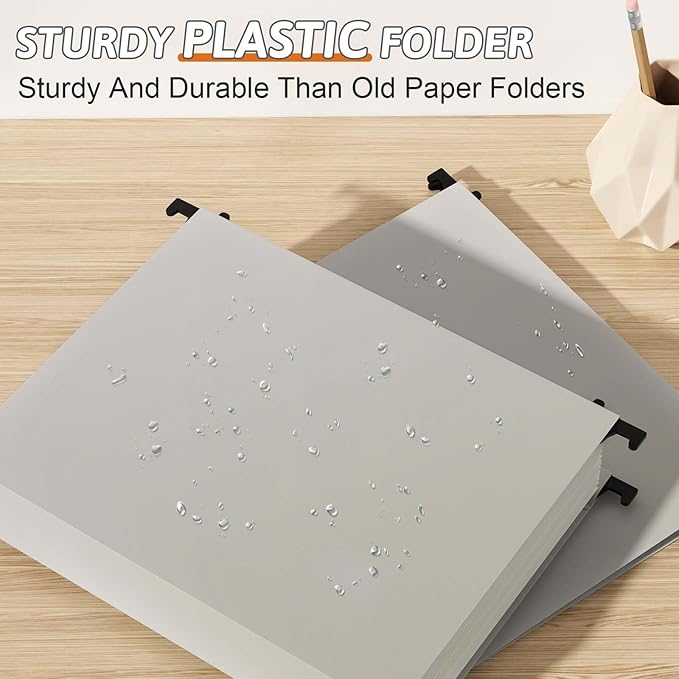 Extra Capacity Plastic Hanging File Folder Letter Size,12 Pack Reinforced Hang Folders with Heavy Duty 2 Inch Expansion,Durable Hanging Organizer Designed for Bulky Files(Grey)
