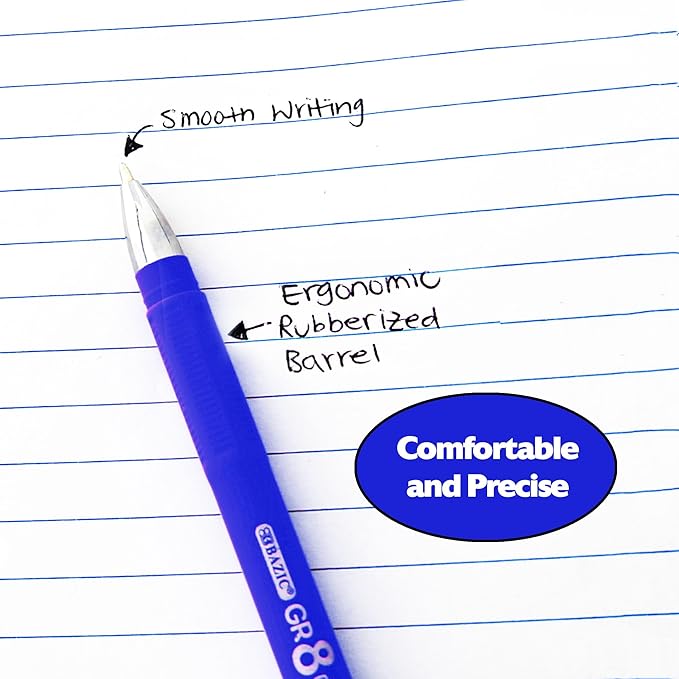 BAZIC Oil Gel Ink Pen, GR8 Assorted Colors w/Rubberized Barrel, 0.7 mm Medium Point Smooth Writing (3/Pack), 144-Packs