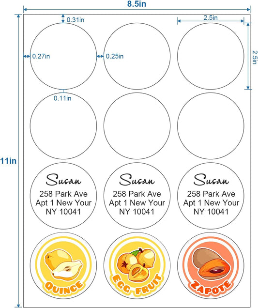 Methdic 2.5" Diameter High Visibility Printable Round Labels，Matte White，360 Customizable Blank Stickers